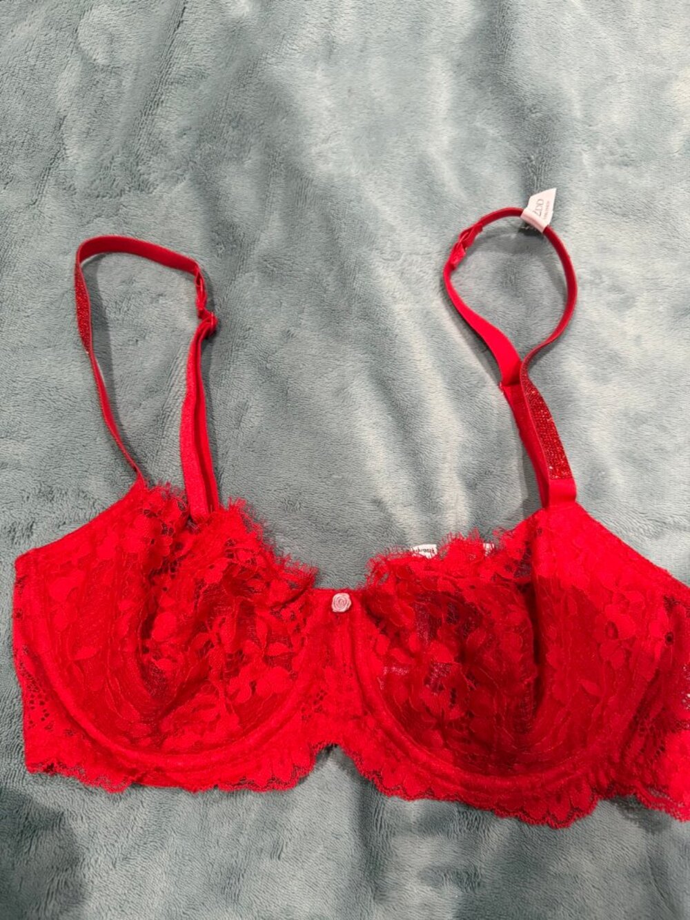 Victoria's Secret Red Lace Rose Bra 32DD NWT Unlined